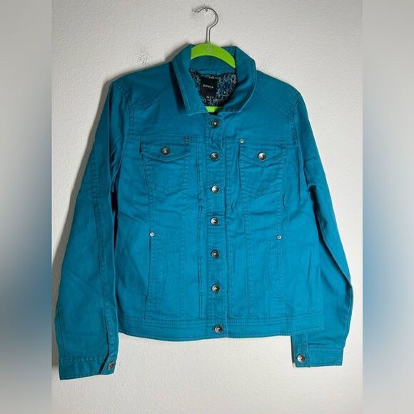 Women's Bonita Solid Teal Pockets Button Up Long Sleeve Jacket Size 44EU/12 US - Picture 2 of 15